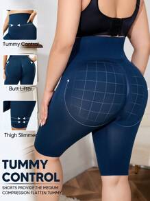 Plus Size Women High Waist Slimming Tight Shorts - Navy Blue - View 1