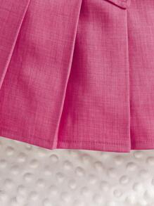 Young Girls Spring/Autumn Long Sleeve Round Neck Bowknot Butterfly Print T-Shirt + Solid Color Button Decorated Short Pleated Skirt Casual 2-Piece Outfit