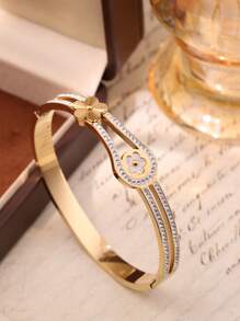 1 chiếc vòng tay thép không gỉ họa tiết hoa lãng mạn bằng vàng 18K chống thấm nước dành cho nữ, thích hợp đeo hàng ngày, đám cưới, kỷ niệm - vòng đeo tay - Xem 7