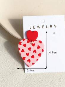 1 Pair Valentines Heart Pattern Red & Pink Ceramic Effect Sexy Acrylic Party Earrings For Women Valentines,Mom,Mother,Mother's Day,Gift - Multicolor - View 7