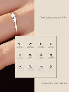 1pc Twelve Constellation Ring For Women S925 Sterling Silver Fine Ladies Jewelry Gift - Silver - View 6