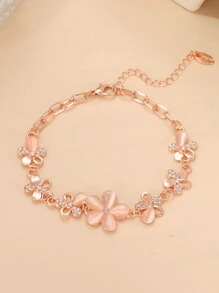 1 件可爱花朵青少年手链，甜美清新花卉珠宝配饰，带水钻，可调节，适合女孩、朋友、节日场合、日常佩戴