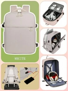1 Pc Fashionable Multifunction Travel Backpack With Luggage Strap Design. Portable Minimalist Work Bag With Multi Compartments.Personality School Bag With USB Charging Port.Business Casual Weekender Bag With TSA Friendly Functional.Practical Student Laptop Bag With Laptop Compartment. - Beige - View 2