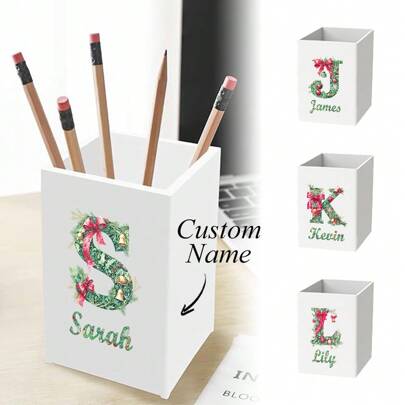 Acrylic Pen Holder - Customized Name | Sturdy Desk Organizer For Office, Study & Home | Multifunctional Pencil Cup For Stationery (Pens, Pencils, Clips) | Compact & Stylish Ideal Gifts For Halloween & Christmas