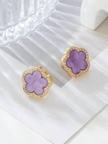 1 par de pendientes de trébol con incrustaciones de rhinestone de estilo de fiesta de moda para mujeres, regalo para fiesta - Morado - Ver 2