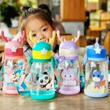 Elk Water Bottle Kids Toddler Portable With Straw Multicolor Design - Màu tím - Xem 2
