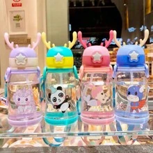 Elk Water Bottle Kids Toddler Portable With Straw Multicolor Design - Màu tím - Xem 3