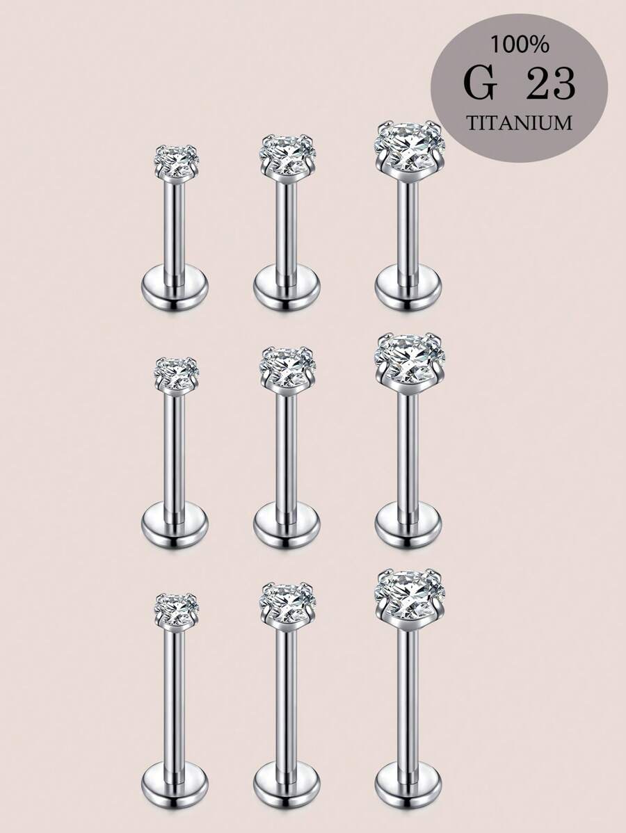 CIZME 1 件 16 克 G23 钛合金唇环女士唇钉梦露美杜莎穿孔珠宝 2 毫米 3 毫米 4 毫米 CZ 顶部 6 毫米 8 毫米 10 毫米耳轮软骨耳屏耳环耳钉穿孔 - 唇釘 - 查看 1