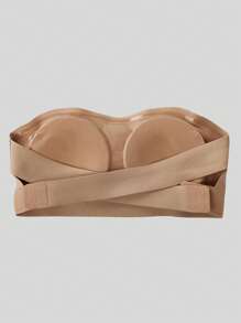 Sujetador casual, cómodo y sencillo para mujer, sin tirantes, con copa reforzada y espalda cruzada sin respaldo - Albaricoque - Ver 8