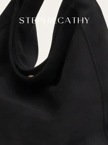 STEPHIECATHY 休闲宽松梅拉德色柔软仿麂皮面料磁扣开合大容量单肩包女士日常通勤购物外出 - 黑色 - 查看 7