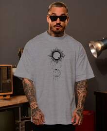 Basic Unisex T-Shirt 100% Cotton Starry Sky Sun Moon Stars - 灰色 - 查看 2