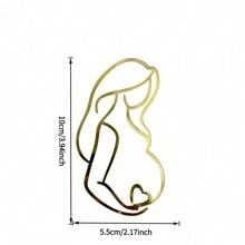 Pregnant Girl Silhouette, Abstract Line Art Cake Topper, Pregnant Girl Acrylic Happy Birthday Cake Topper, For Expectant Mothers Party Gold Mirror Cake Topper, Pregnant Lady Baby Shower Cake Topper. - Multicolor - View 3