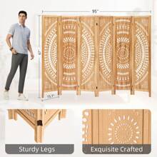 Wood Room Divider Panel, 6 Panel Room Divider Screens, Portable Room Divider Wall, 5.6 FT Tall Divider Room, Carved Room Divider, Folding Room Divider For Room Separation Home Bedroom Office Portable Freestanding