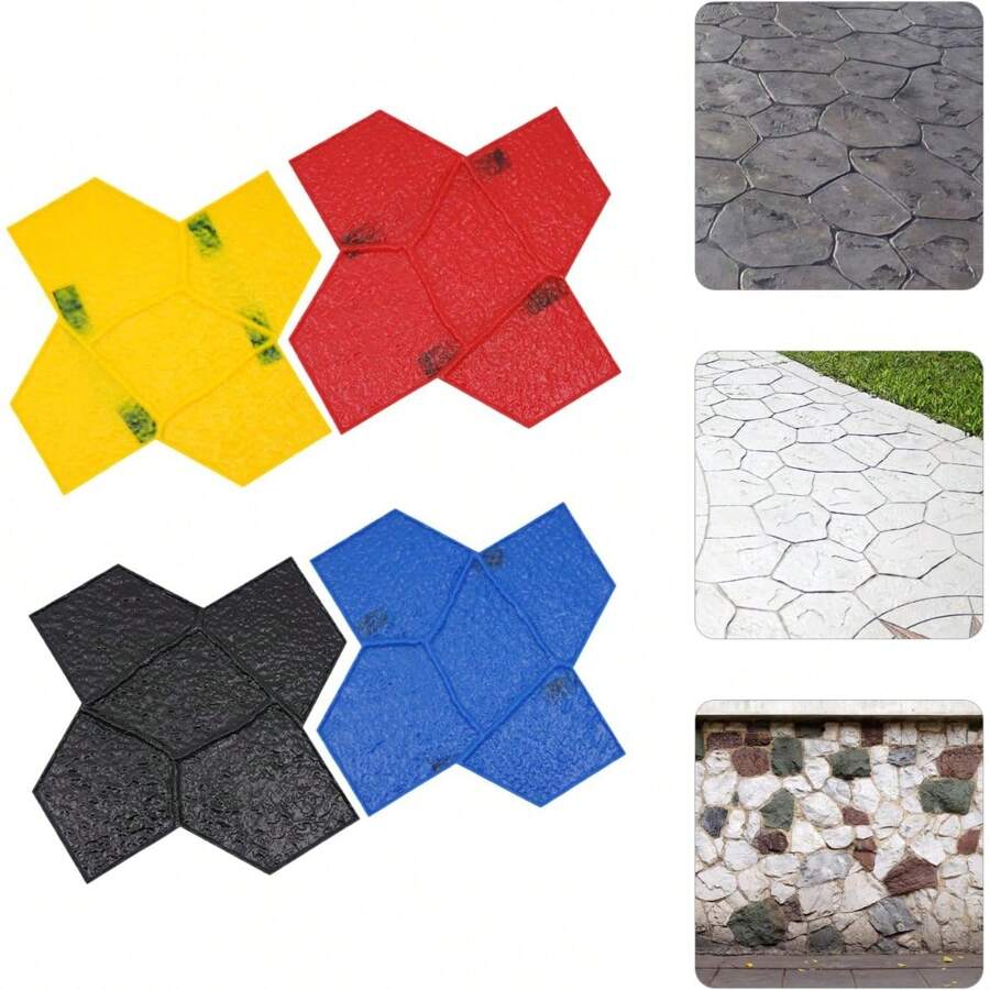 CNCEST 4 Pcs Concrete Stamping Molds Concrete Stamp Mat Set W/Handle Stone Texture Stamps For Concrete Portable Concrete Stamping Molds For Wall & Floor, 23.23*23.23*0.55in, Blue, Red, Yellow, Black - Multicolor - View 1