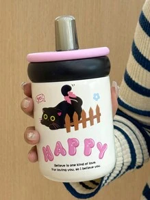 1pc Adorable Minimalist Cat Design Insulated Water Bottle, High-End Practical Portable Stainless Steel Tumbler Back To School - Multicolor - View 12