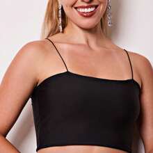 Thin Strap Top With Double Elastic, No Padded Bra Foreign Fashion Elegant Chic Versatile Essential Functional Flexible Innovative Perfect Adaptation Exclusive Modeling Delicate Texture Superior Quality Breathable Fabric Fashionista Lightness Easy To Combine Timeless Versatile Look Natural Beauty Meticulous Details Ready To Rock Everyday Sophistication High Quality Simple Care Natural Fit Modern Essence Timeless Look Ideal For Any Occasion - 黑色 - 查看 1