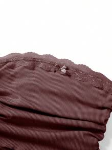 Women Summer Tube Tops Lace Patchwork Strapless Cropped Bandeau Backless Shirts For Streetwear Aesthetic Grunge Clothes - Màu nâu - Xem 4