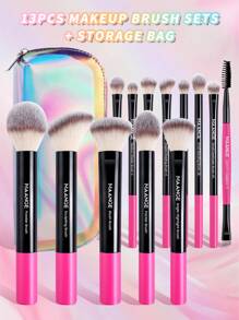 MAANGE 13pcs Professional Soft Long Tube Makeup Brush Set With Colorful Cosmetic Bag,Soft Foundation Brush, Eyeshadow Brush, Eyebrow Brush, Blending Brush,Highlight Brush,Concealer Brush,Makeup Brush For Powder Liquid Cream,For Daily Use And Travel,Makeup Accessories Gifts For Friends ﻿ ﻿ ﻿ - 彩色 - 查看 4