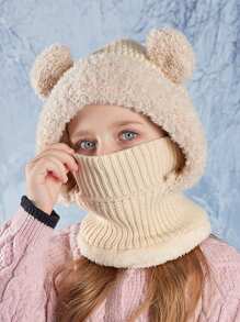 1 件装儿童卡通可爱熊面罩围巾带内衬保暖冬季户外拉法帽 - 帽子圍脖一體帽 - 查看 12