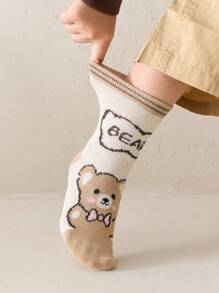 5 đôi tất trẻ em hình gấu hoạt hình, thích hợp cho đi học, ở nhà, ngoài trời, phù hợp cho bé trai và bé gái, mùa xuân và mùa thu - Nhiều màu - Xem 9
