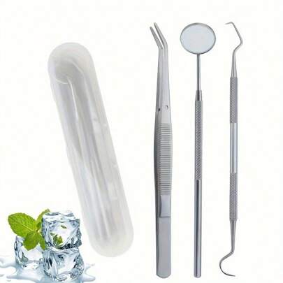 Kit de higiene dental profesional de acero inoxidable - Juego completo de cuidado oral para la limpieza y blanqueamiento diario de los dientes, con herramientas de cuidado oral, inspección y blanqueamiento, en un práctico estuche de almacenamiento