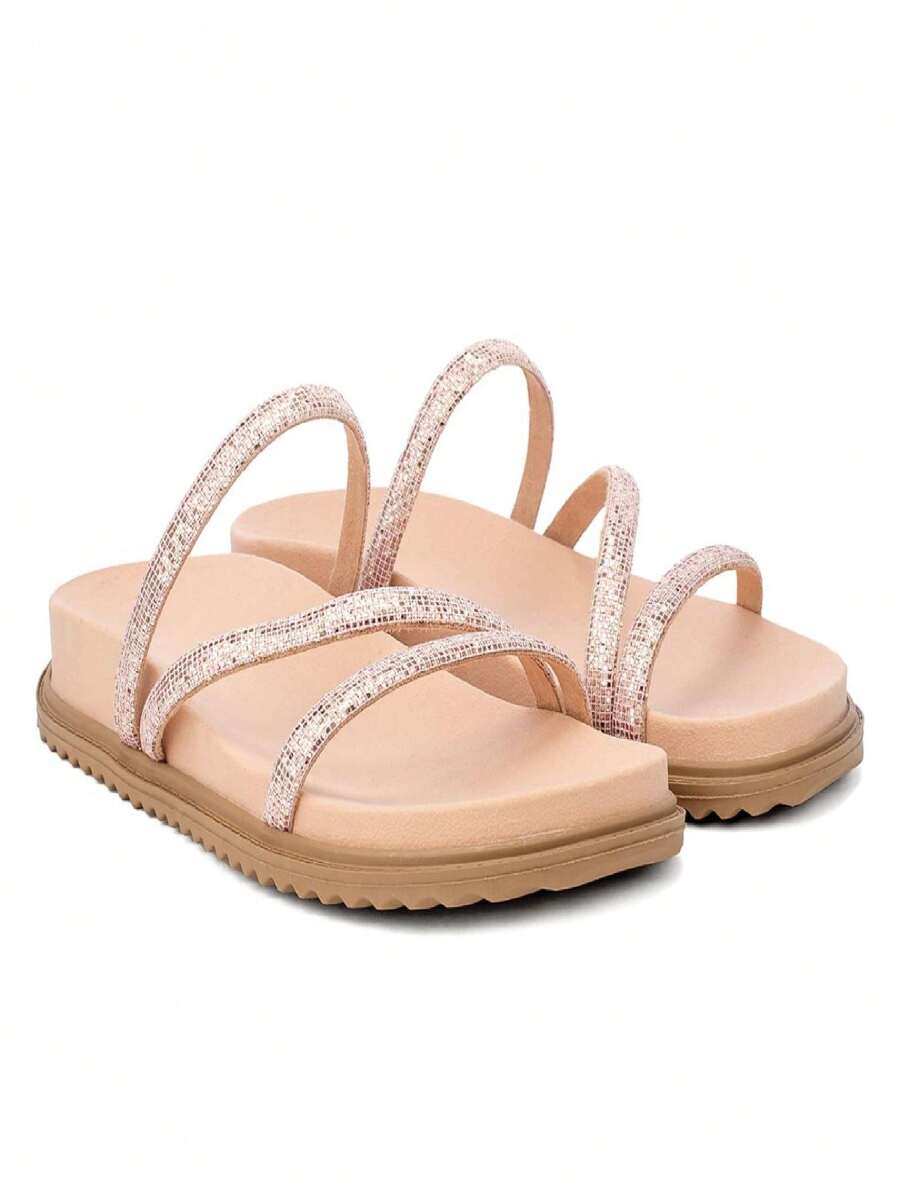 Women's  Sandal With Shiny Glitter Rhinestones - 乾枯玫瑰色 - 查看 1