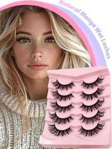 Asiteo 5 Pairs Wet Look Spiky Manga Cat Eye False Eyelashes Lashes Faux Mink Lashes Natural Winged Wispy Eyelashes - 尖尾漫畫款 - 查看 3