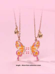 Bộ 2 dây chuyền BFF hình bướm nhiều màu hợp kim kẽm hình giọt dầu dễ thương dành cho bé gái, thích hợp đeo hàng ngày, bạn thân, thường ngày, làm quà tặng - Sơn bướm từ tính - Xem 5