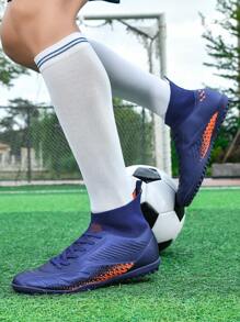 1 Pair Unisex Soccer Cleats For Training On Artificial Grass, High-Top Outdoor Sports Shoes, Front Lace-Up, Non-Slip Rubber Sole, Lightweight, High Performance Football Boots, Factory Direct - Dark Blue - View 6