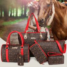 Women's Fashion Handbag Set 6 Faux Leather Women's Bag Cute Butterfly Chain Shoulder Backpack - 米色-黑色 - 查看 4