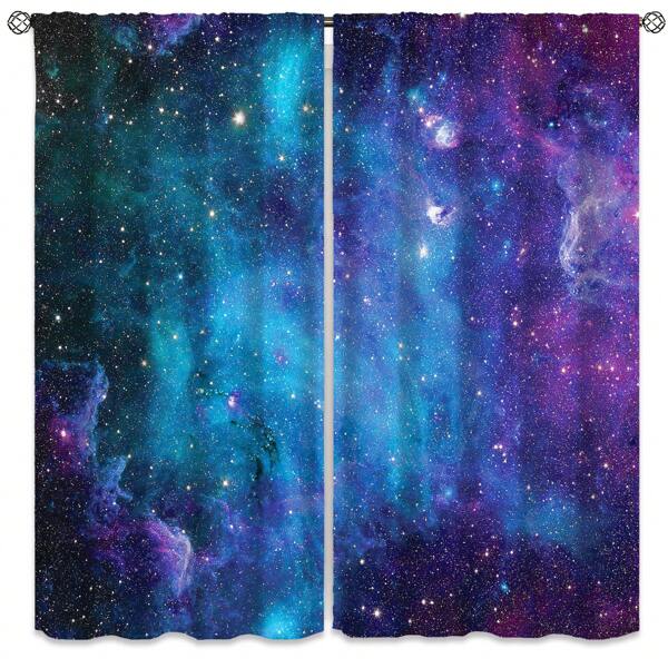 1Set/2pcs Kids Purple Galaxy Sheer Fabric Curtains ,100%Material Semi-Shading - UV Protection Polyester Drapes,Featuring Blue Purple Outer Space Universe Girls Child Fantasy Starry Sky Star Nebula Galaxy Stars In Space Celestial Art Printed Living Room Window Drapes Theme Printed Design,Fade Resistant