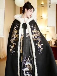 Autumn Elegant Chinese Style Elastic Waist Dragon Embroidery Chinese Dress 1 Piece Of Skirt For Chinese Wedding, Chinese New Year, Daily, Street, Commuting, Home And Other Occasions To Wear Hanfu Bottoms (Waistbelt For Free) - Black - View 11