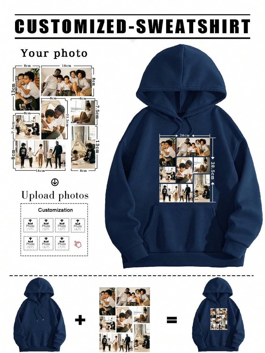 Customized Christmas Apparel, Personalized Women Hooded Sweatshirt - Add Your Own Text (Family Photo/Group Photo/Party Photo/Selfie) To Design Your Own Custom Print, Couples Photo, Anniversary Gift, Autumn/Winter Women Clothing, Sportswear - Navy Blue - View 1