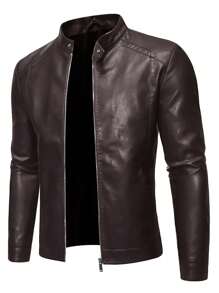 Giacca in pelle vintage casual da motociclista per uomo, per primavera e autunno