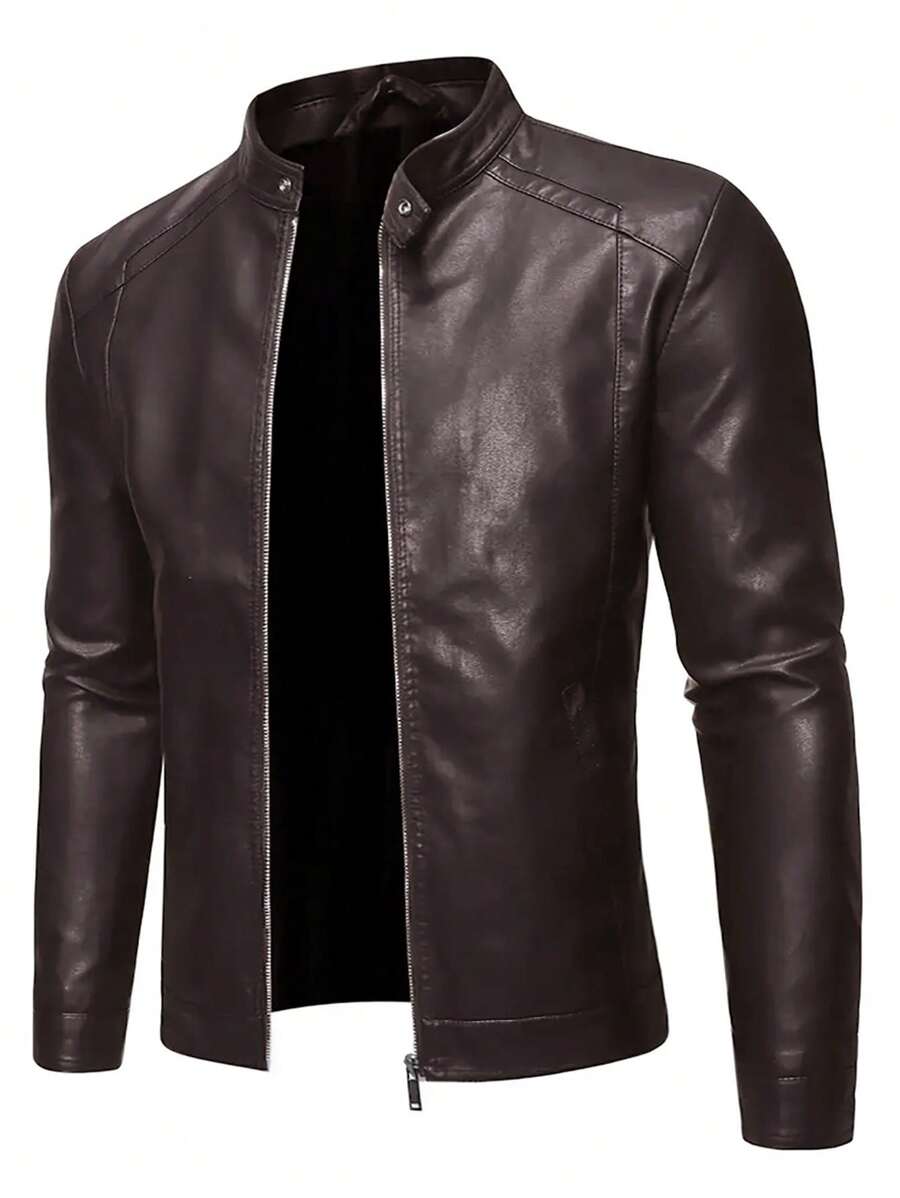 Giacca in pelle vintage casual da motociclista per uomo, per primavera e autunno