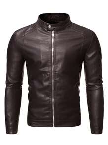 Giacca in pelle vintage casual da motociclista per uomo, per primavera e autunno