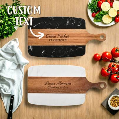 1pc Personalized Marble Cutting Board - Customizable With Name And Date, Unique Gift, Suitable For Family, Barbecue King Cutting Board, Customized Barbecue Gift For Dad, Suitable For Holidays, Christmas, Parties