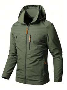 New Slim Lightweight Warm Quick-Drying Men's Jackets And Coats, Solid Color Hooded Zipper Pockets Sports Windproof Drilling Jacket, Suitable For Men And Women, Autumn And Winter Styles