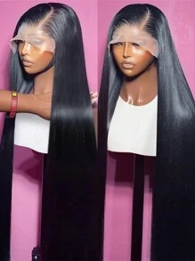 200% Density  Lace Front Wigs Human Hair 30 Inch 13x4 HD Lace Front Wigs Human Hair Pre Plucked Glueless Wigs Human Hair For Women Straight Lace Frontal Wigs Human Hair Natural Color - 黑色 - 查看 3