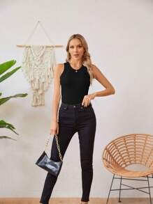 OUTBALL Womens Summer Tank Tops Crewneck Sleeveless Shirts Tanks Slim Fitted Casual Basic Tee Shirt - 黑色 - 查看 5