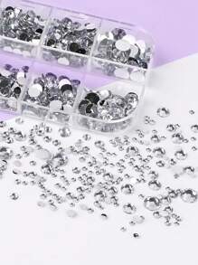 12 Lưới Đá quý trắng phẳng, Đá pha lê tròn dùng cho đồ thủ công, làm móng, quần áo, giày dép, túi xách, nghệ thuật tự làm, Đá quý trong suốt dùng cho nghệ thuật làm móng tự làm hoặc làm móng tại tiệm, đồ dùng làm móng, đồ trang trí móng - Trong sáng - Xem 5