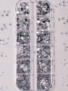 12 Lưới Đá quý trắng phẳng, Đá pha lê tròn dùng cho đồ thủ công, làm móng, quần áo, giày dép, túi xách, nghệ thuật tự làm, Đá quý trong suốt dùng cho nghệ thuật làm móng tự làm hoặc làm móng tại tiệm, đồ dùng làm móng, đồ trang trí móng - Trong sáng - Xem 2