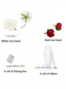 Hanging Rose Wedding Decoration, 10pcs White Roses + 1 Roll Of 200cm Ribbon, Wedding Arch Decoration, Suitable For DIY Wedding Decoration, Bridal Shower, Wedding Bouquet, Party Centerpiece Table Decoration, Ceiling Decoration - White - View 5