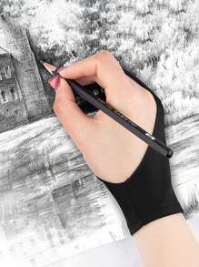 2pcs Anti-Touch & Anti-Pollution Two-Finger Drawing Gloves, Left & Right Hand Gloves Suitable For IPad Tablet Touch Screen Drawing - Black - View 6