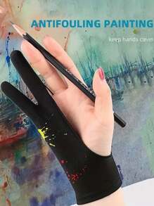 2pcs Anti-Touch & Anti-Pollution Two-Finger Drawing Gloves, Left & Right Hand Gloves Suitable For IPad Tablet Touch Screen Drawing - Black - View 1