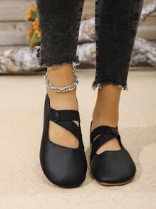 Women's New Stylish Soft Comfort Versatile Slip-On Round Toe Ballet Flats - Black - View 5