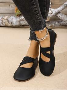 Women's New Stylish Soft Comfort Versatile Slip-On Round Toe Ballet Flats - Black - View 3