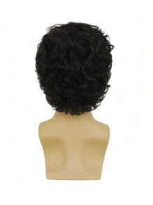 6-Inch Men's Short Hair Wig With Bangs And Natural Curls, Layered And Side-Parted, Heat-Resistant Synthetic Wig - Black - View 4