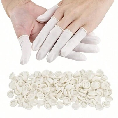 50/100/200pcs Disposable Finger Protectors, White Finger Sleeves, Finger Cots For Skin Protection, Textured Manicure Finger Covers, Anti-Slip Beauty Nail Finger Caps, Thumb Protectors For Electronics Repair, Painting, Manicure, Watch Repair, Jewelry Cleaning, Gun Parts Cleaning, Handicrafts, Chili Pepper Cutting, Etc.