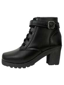 Black Boot Women's Combat Boot Women's Tractor Boot Heeled Combat Boot With Buckle Ref. 20/150 - 黑色 - 查看 2